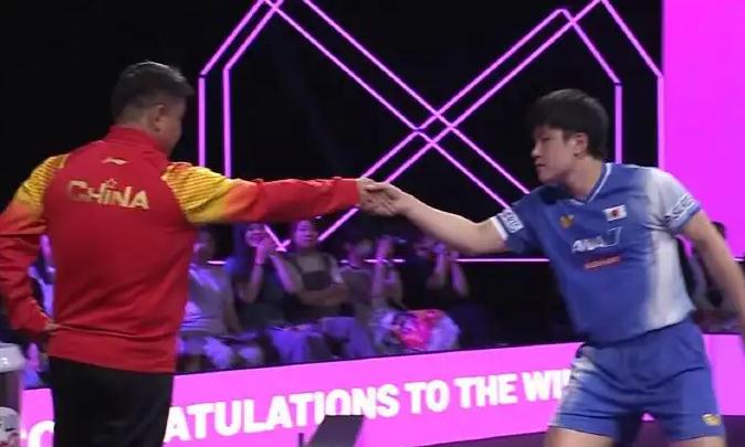 张本智和夺冠后再与王皓握手