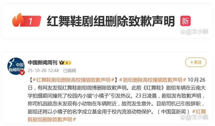 红舞鞋剧组被曝删除致歉声明