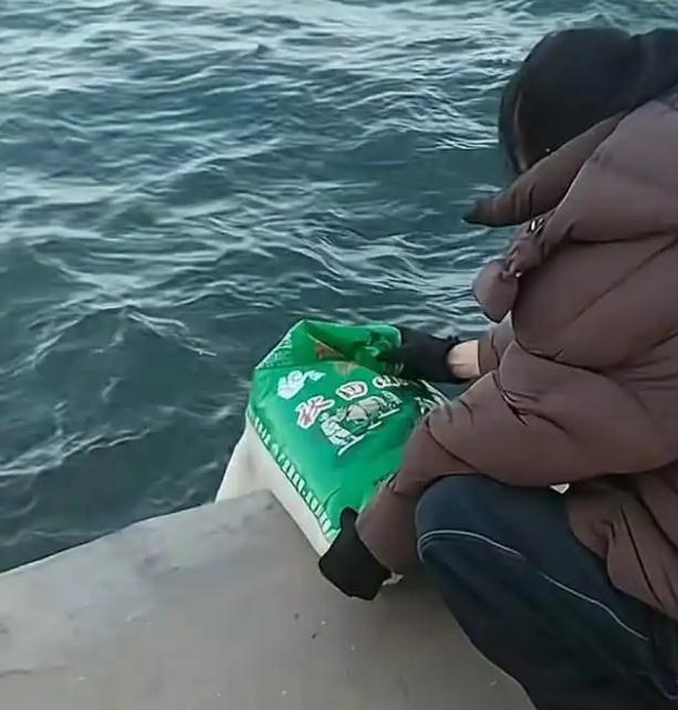 葫芦岛有多人往海里“放生”大米